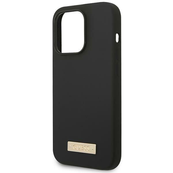 Guess GUHMP14LSBPLK Apple iPhone 14 Pro black hard case Silicone Logo Plate MagSafe