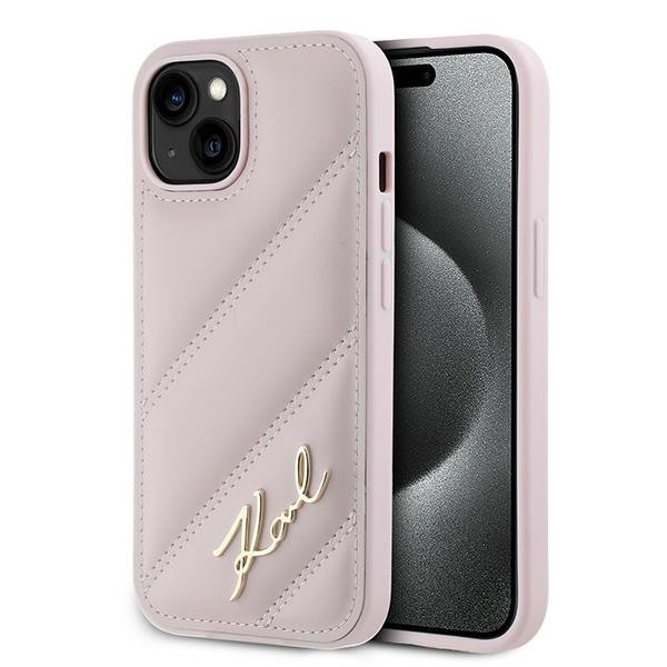 Karl Lagerfeld KLHCP14SPQDSMGP Apple iPhone 14 / 15 / 13 hardcase Diagonal Quilted Script pink