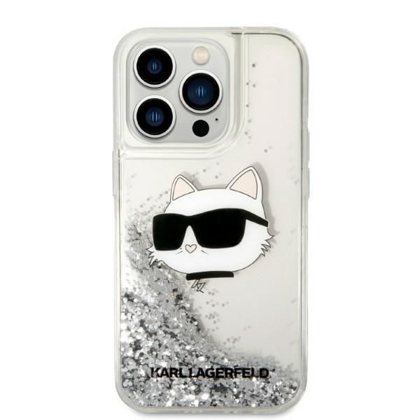 Karl Lagerfeld KLHCP14LLNCHCS Apple iPhone 14 Pro silver hardcase Glitter Choupette Head