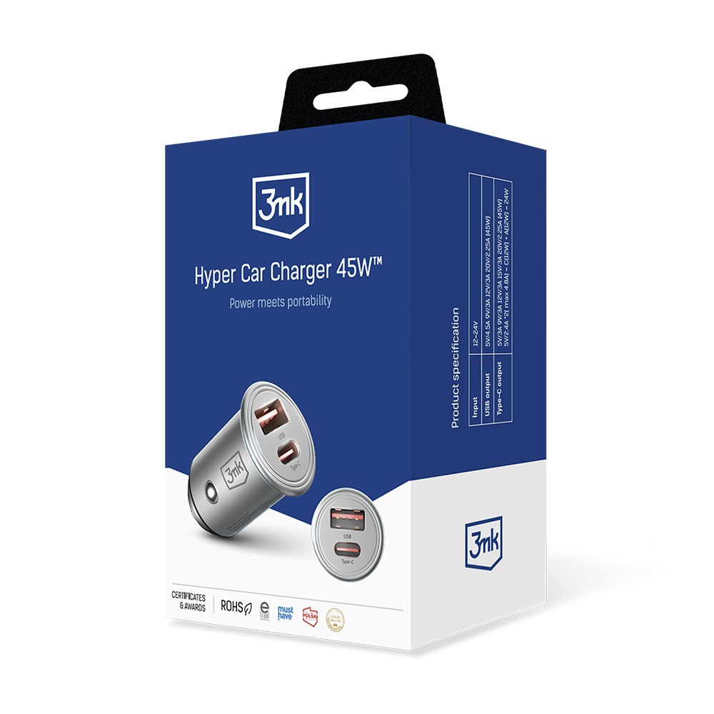 3MK HyperCar Charger 45W USB-A + USB-C car charger