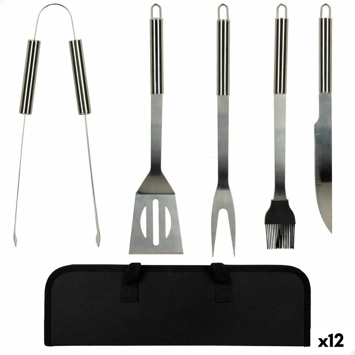 Barbecue utensils Aktive 7,5 x 35 x 1,9 cm Stainless steel Silicone 12 Units (5 Pieces)