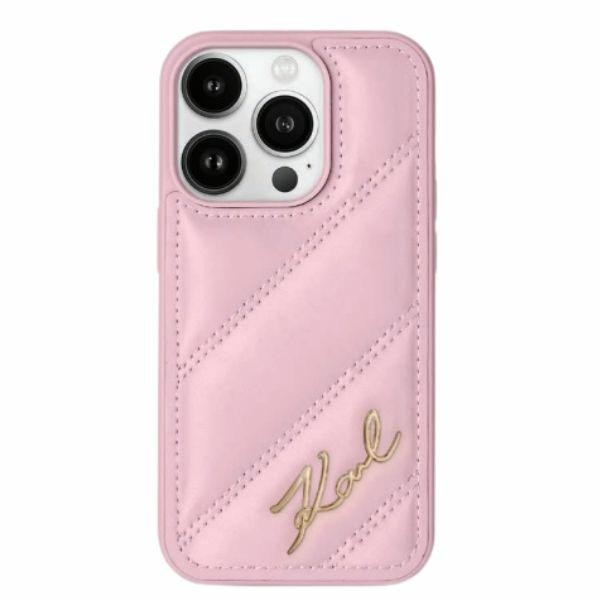 Karl Lagerfeld KLHCP15MPQDSMGP Apple iPhone 15 Plus / 14 Plus hardcase Diagonal Quilted Script pink