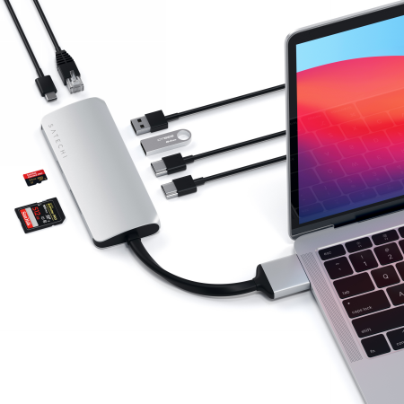 Satechi Dual Multimedia Hub Type-C for MacBook with Dual USB-C, PD, 60W, 2x USB-A, 2x HDMI 4K
