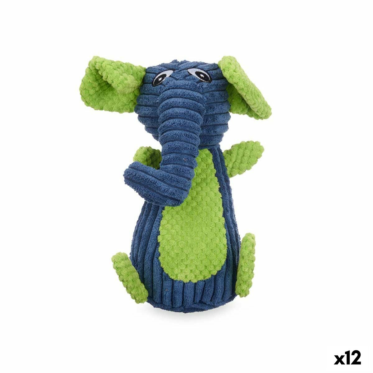 Dog toy Fluffy toy Elephant with sound Blue Green 28 x 14 x 17 cm (12 Units)