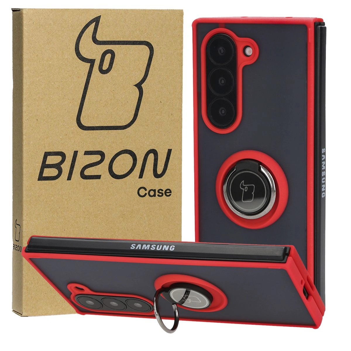 Bizon Case Hybrid Ring Samsung Galaxy Z Fold6 smoky with a red frame