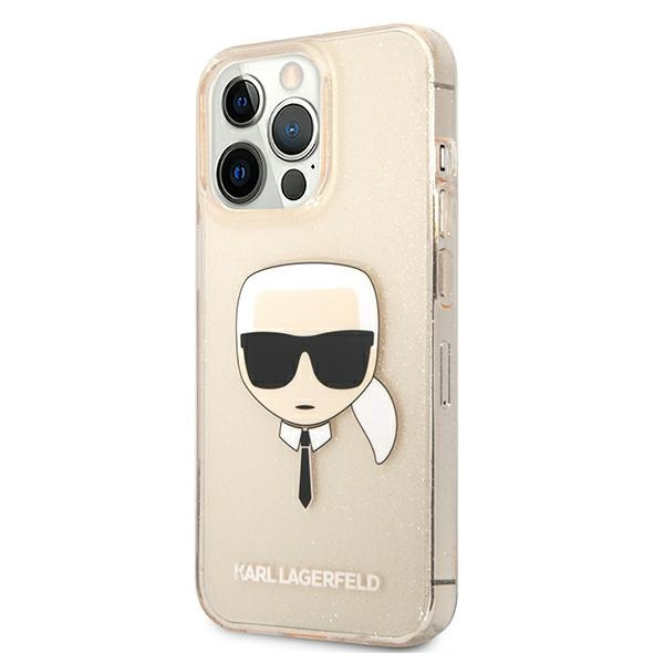 Karl Lagerfeld KLHCP13XKHTUGLGO Apple iPhone 13 Pro Max gold hardcase Glitter Karl`s Head