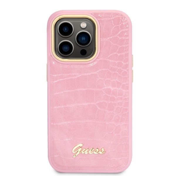 Guess GUHCP14LHGCRHP Apple iPhone 14 Pro pink hardcase Croco Collection