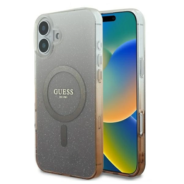 Guess GUHMP16MHGRCELW Apple iPhone 16 Plus hardcase IML Glitter Gradient MagSafe brown