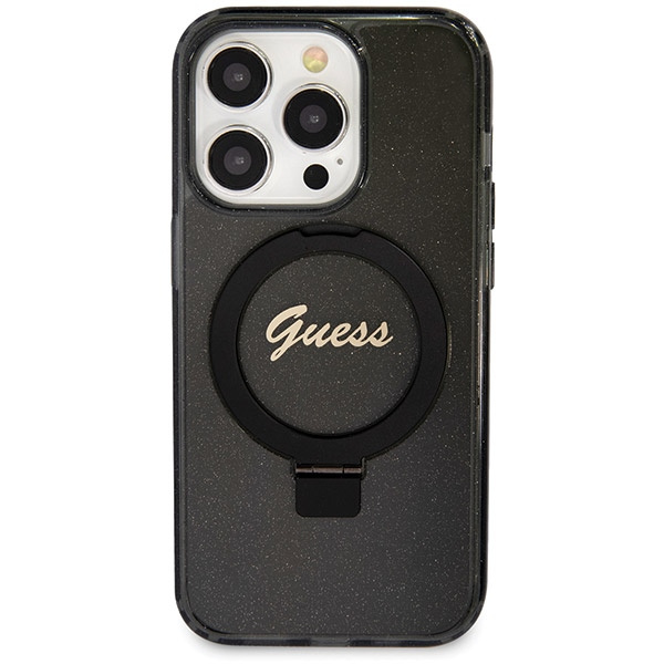Guess GUHMP14XHRSGSK Apple iPhone 14 Pro Max hardcase Ring Stand Script Glitter MagSafe black
