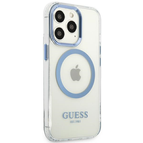 Guess GUHMP13LHTRMB Apple iPhone 13 Pro blue hard case Metal Outline Magsafe