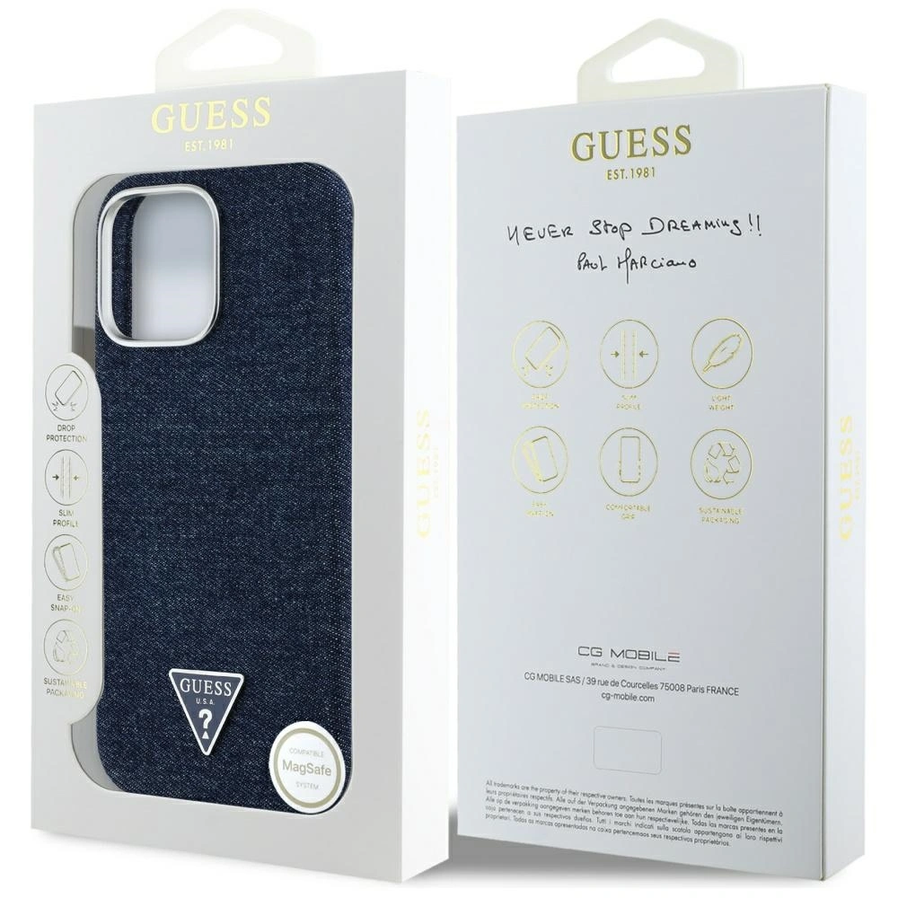 Guess Denim Triangle Logo MagSafe Apple iPhone 16 Pro Max blue