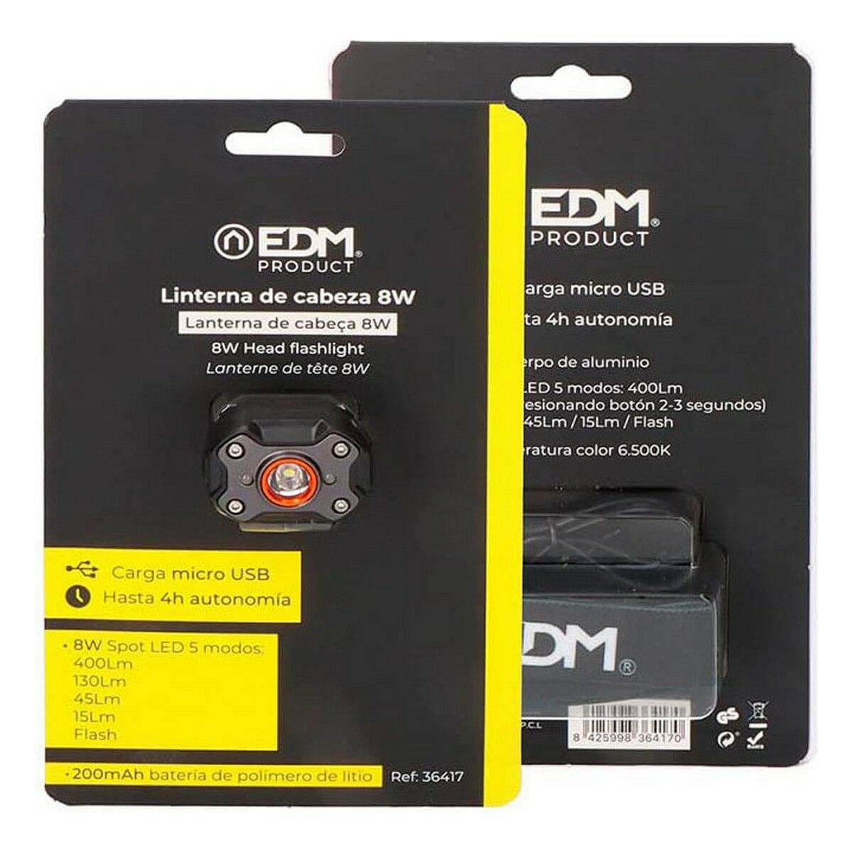 LED Head Torch EDM 8 W Black 400 lm