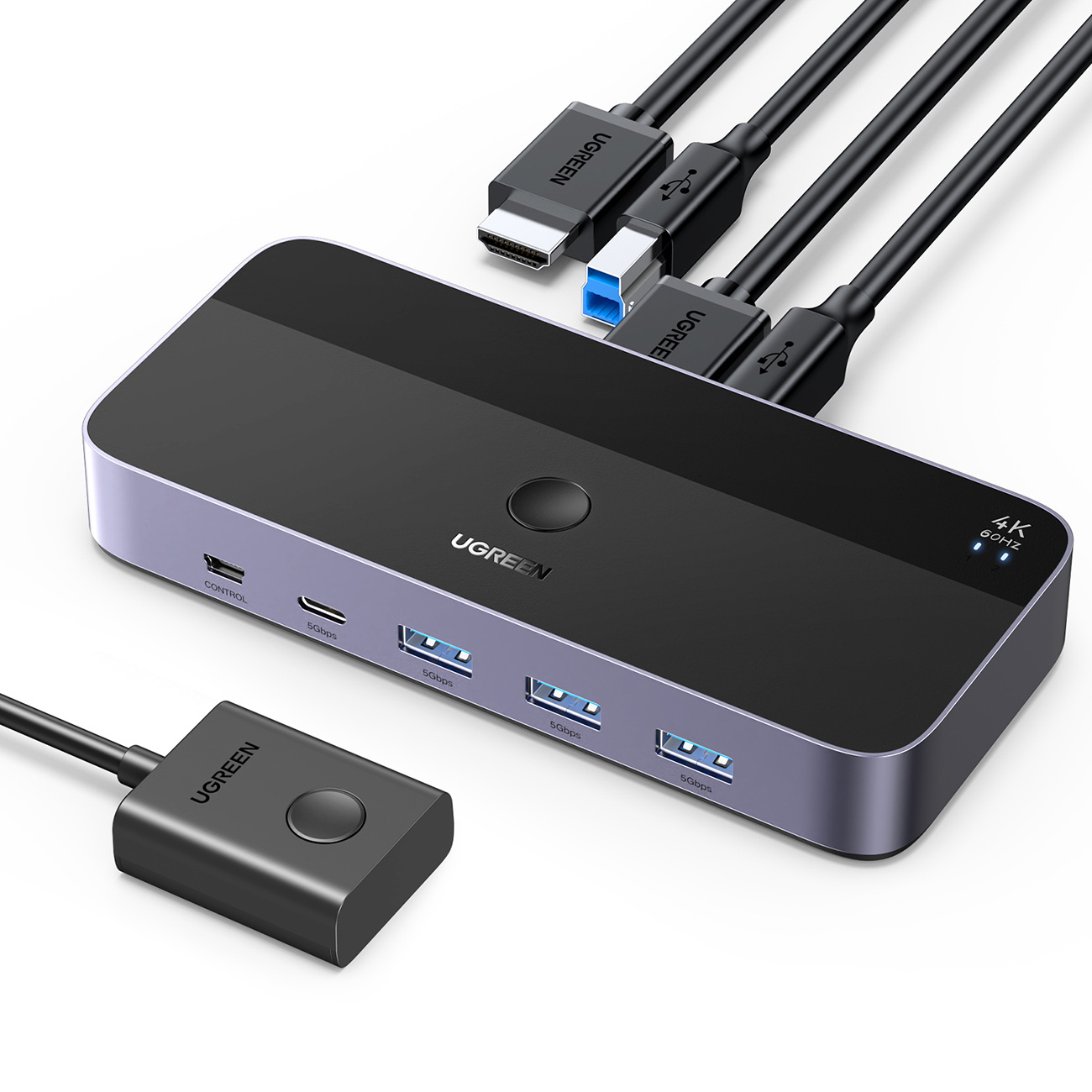 KVM UGREEN CM664 switch 3xUSB-A,2xUSB-B,2xUSB-C,3xHDMI,micro USB black