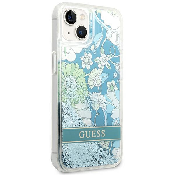 Guess GUHCP14MLFLSN Apple iPhone 14 Plus green hardcase Flower Liquid Glitter