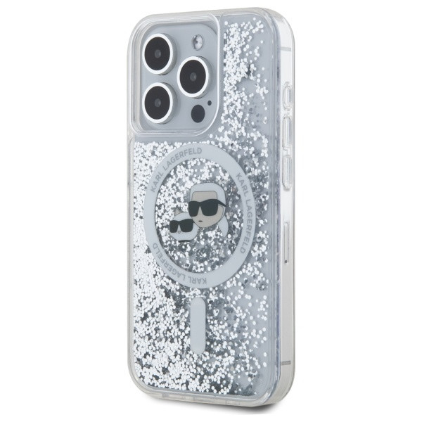 Etui Karl Lagerfeld do Apple iPhone 15 Pro hardcase Liquid Glitter Karl&Choupette Head MagSafe transparent