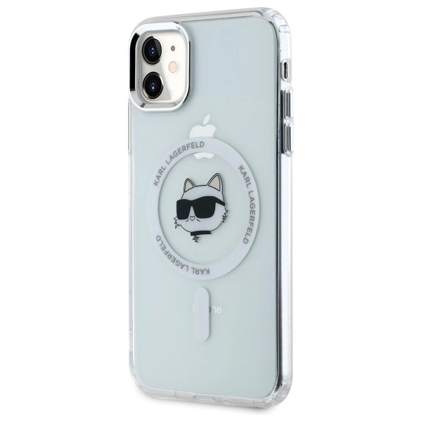 Karl Lagerfeld KLHMN61HLSCHH Apple iPhone 11 / XR hardcase IML Metal Choupette Head MagSafe white