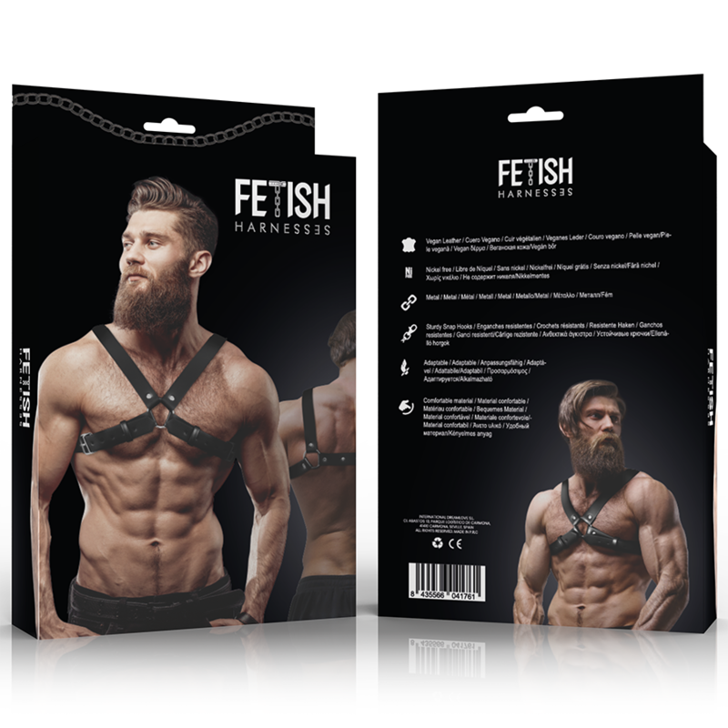 FETISH SUBMISSIVE ATTITUDE - MEN&#39;S ADJUSTABLE ECO-LEATHER CROSS CHEST BULLDOG HARNESS