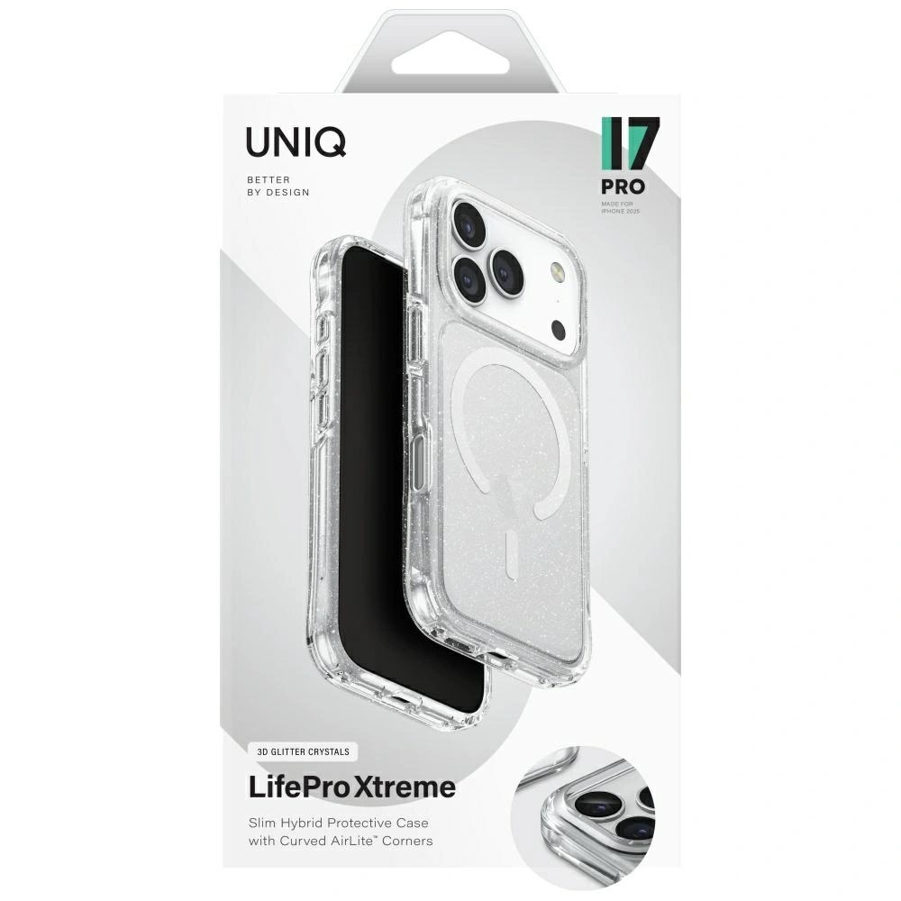 Etui UNIQ LifePro Xtreme do Apple iPhone 17 Pro MagClick Charging przezroczysty/brokat