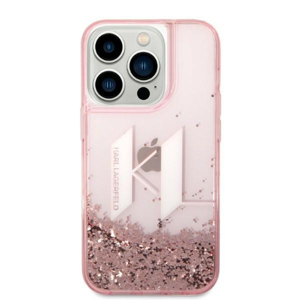 Karl Lagerfeld KLHCP14LLBKLCP Apple iPhone 14 Pro pink hardcase Liquid Glitter Big KL