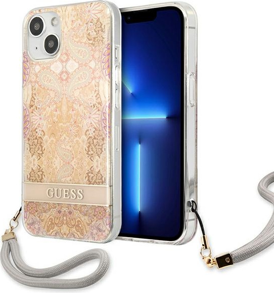 Guess GUHCP13SHFLSD Apple iPhone 13 mini gold hardcase Flower Strap