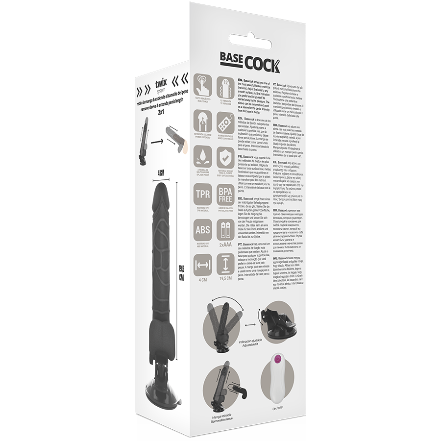 BASECOCK - REALISTIC VIBRATOR REMOTE CONTROL BLACK WITH TESTICLES 19.5CM