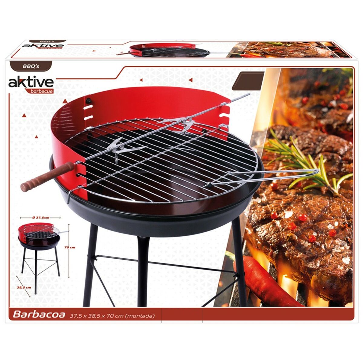 Barbecue Portable Aktive Red 37,5 x 70 x 38,5 cm Wood Iron
