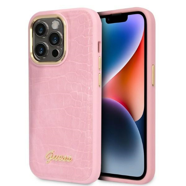 Guess GUHCP14LHGCRHP Apple iPhone 14 Pro pink hardcase Croco Collection