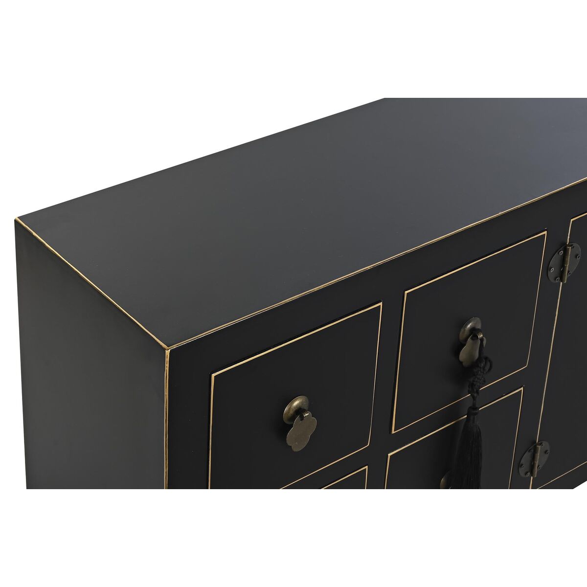 TV furniture DKD Home Decor Black Oriental White Golden White/Black Metal Fir MDF Wood 130 x 26 x 51 cm