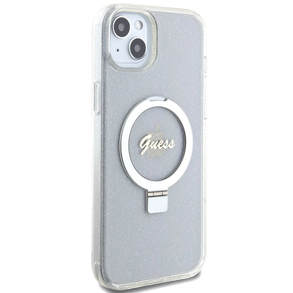 Guess GUHMP15MHRSGSD Apple iPhone 15 Plus / 14 Plus hardcase Ring Stand Script Glitter MagSafe transparent