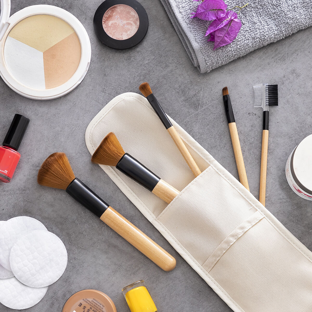 Set of Wooden Make-up Brushes with Carry Case Miset InnovaGoods 5 Pieces