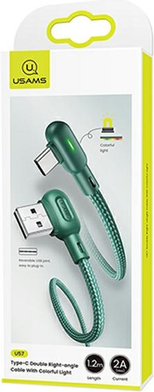 USAMS Angle Cable U57 USB-C 1,2m 2A green SJ457USB02 (US-SJ457)