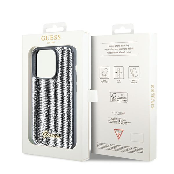 Guess GUHCP14XPSFDGSS Apple iPhone 14 Pro Max hardcase Sequin Script Metal silver