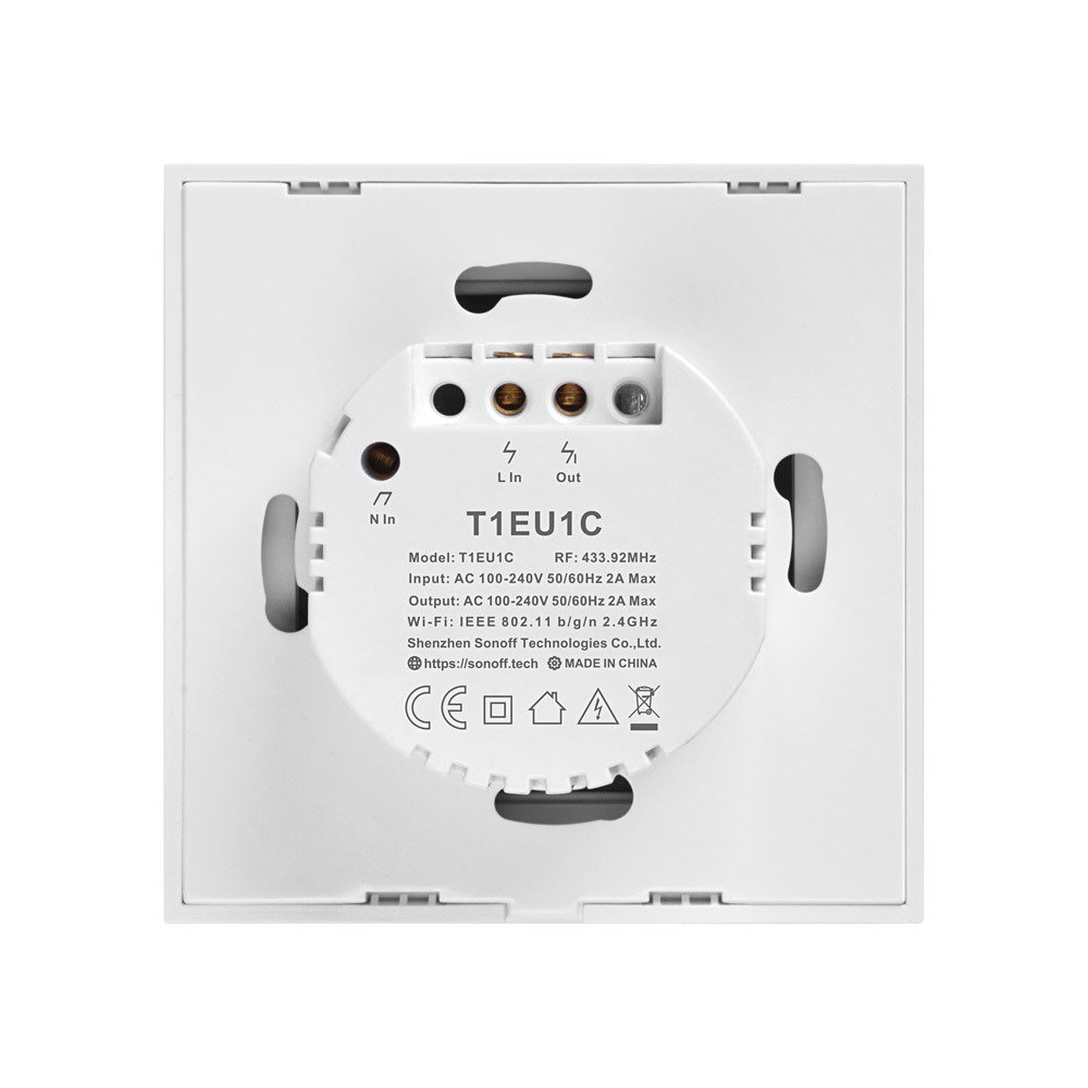 Touch light switch WiFi + RF 433 Sonoff T1 EU TX (1-channel) white