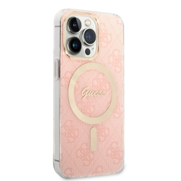 Guess GUBPP13XH4EACSP Case + Wireless Charger Apple iPhone 13 Pro Max pink hard case 4G Print MagSafe