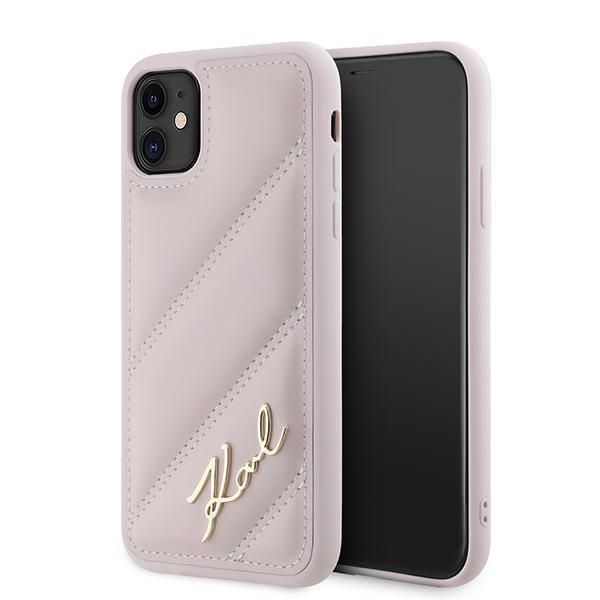 Karl Lagerfeld KLHCN61PQDSMGP Apple iPhone 11 / XR hardcase Diagonal Quilted Script pink