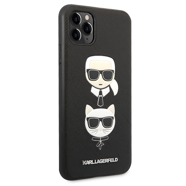 Karl Lagerfeld KLHCN65SAKICKCBK Apple iPhone 11 Pro Max black hardcase Saffiano Ikonik Karl&Choupette Head