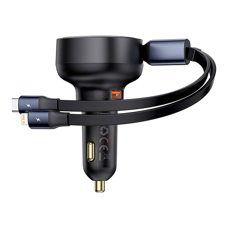 Baseus Enjoyment USB-A car charger with USB-C / Lightning cable 60 W (black)