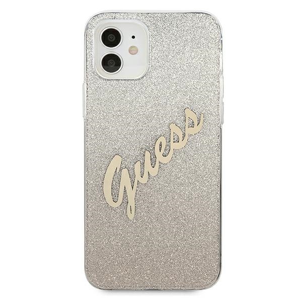 Guess GUHCP12SPCUGLSGO Apple iPhone 12 mini gold hardcase Glitter Gradient Script