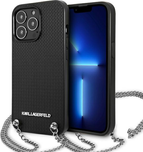Karl Lagerfeld KLHCP13XPMK Apple iPhone 13 Pro Max hardcase black Leather Textured and Chain