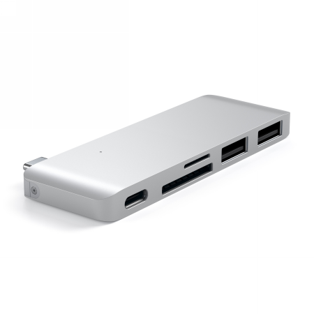 Satechi Type-C USB Pass-through hub for mobile devices USB-C 60W, 2x USB-A, micro/SD card reader silver
