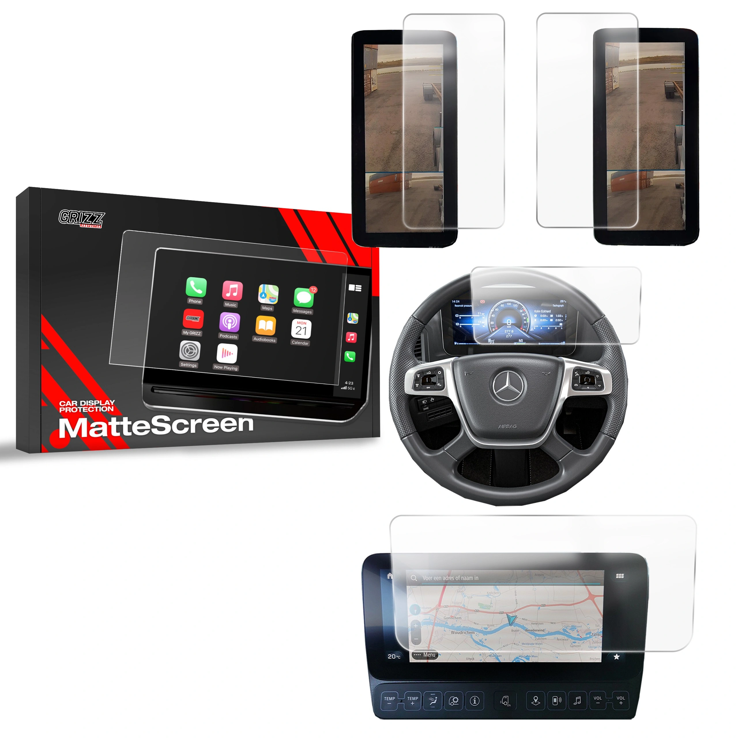 Matte GrizzGlass CarDisplay Protection Mercedes Arocs 2019-2024 [4in1]