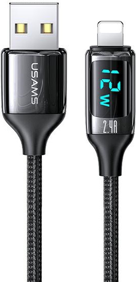 USAMS Nylon Cable U78 Lightning 1.2m LED 2.4A Fast Charging black SJ543USB01 (US-SJ543)