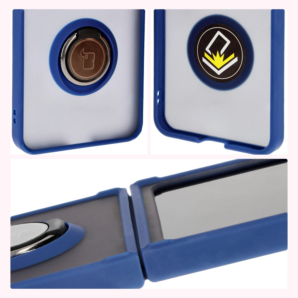 Bizon Case Hybrid Ring Samsung Galaxy Z Flip6 smoky with a navy blue frame