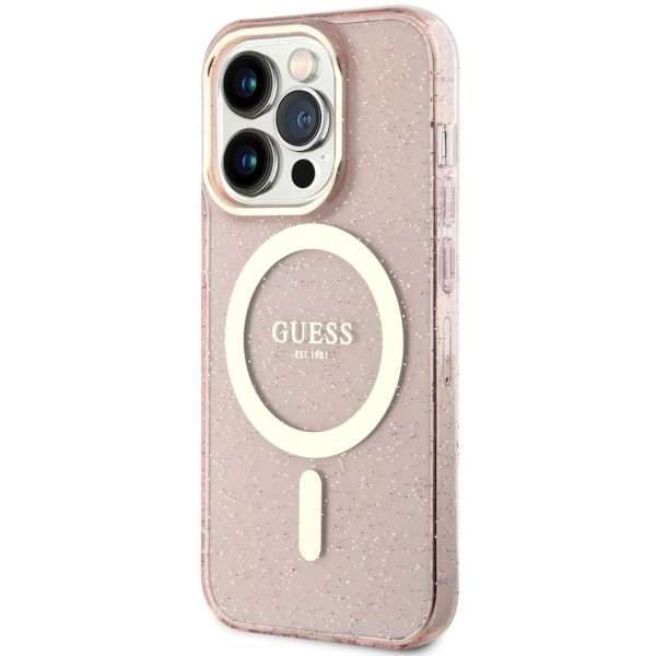 Guess GUHMP14XHCMCGP Apple iPhone 14 Pro Max pink hardcase Glitter Gold MagSafe