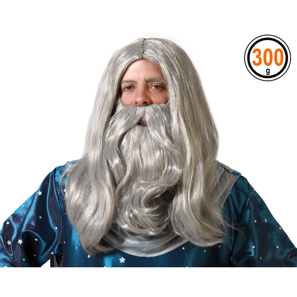 Wig with beard Wizard Grey