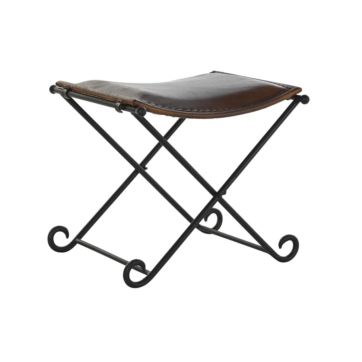 Footrest DKD Home Decor Black Metal Leather Dark brown Vintage (56 x 44,5 x 45 cm)