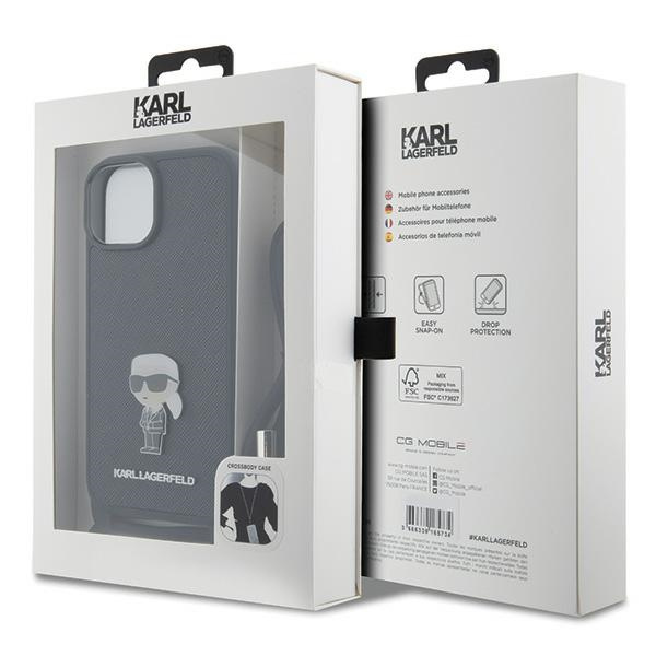 Karl Lagerfeld KLHCP15SSASKNPSK Apple iPhone 15 hardcase Crossbody Saffiano Monogram Metal Pin Karl & Choupette black