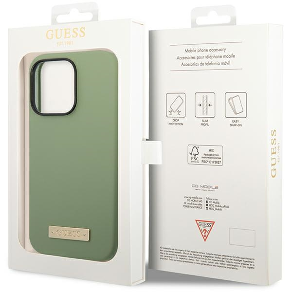 Guess GUHMP14XSBPLA Apple iPhone 14 Pro Max khaki hard case Silicone Logo Plate MagSafe