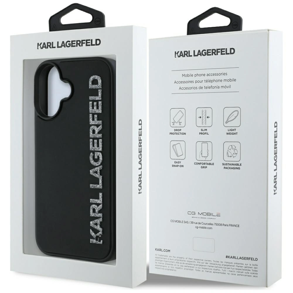 Karl Lagerfeld HC 3D Rubber Elongated Glitter Apple iPhone 16 black