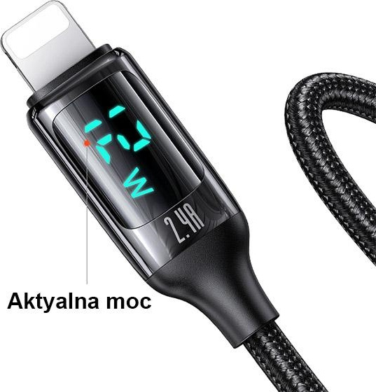 USAMS Nylon Cable U78 Lightning 1.2m LED 2.4A Fast Charging black SJ543USB01 (US-SJ543)